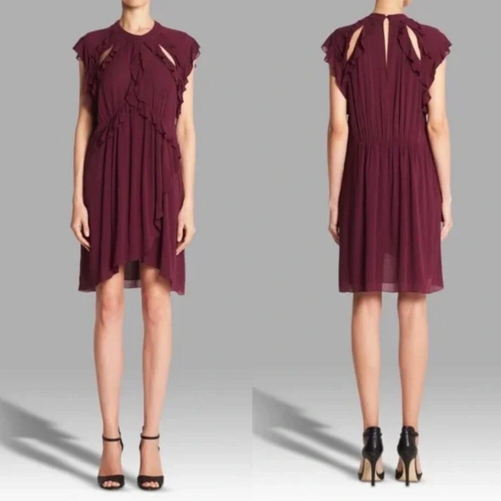IRO Aya Ruffle Cutout Dress in Garnet - Size XS ,  NWT